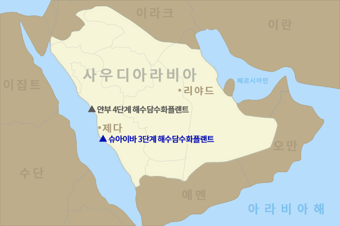 Location of the Shuaibah 3 desalination plant for which construction was recently awarded to Doosan Enerbility