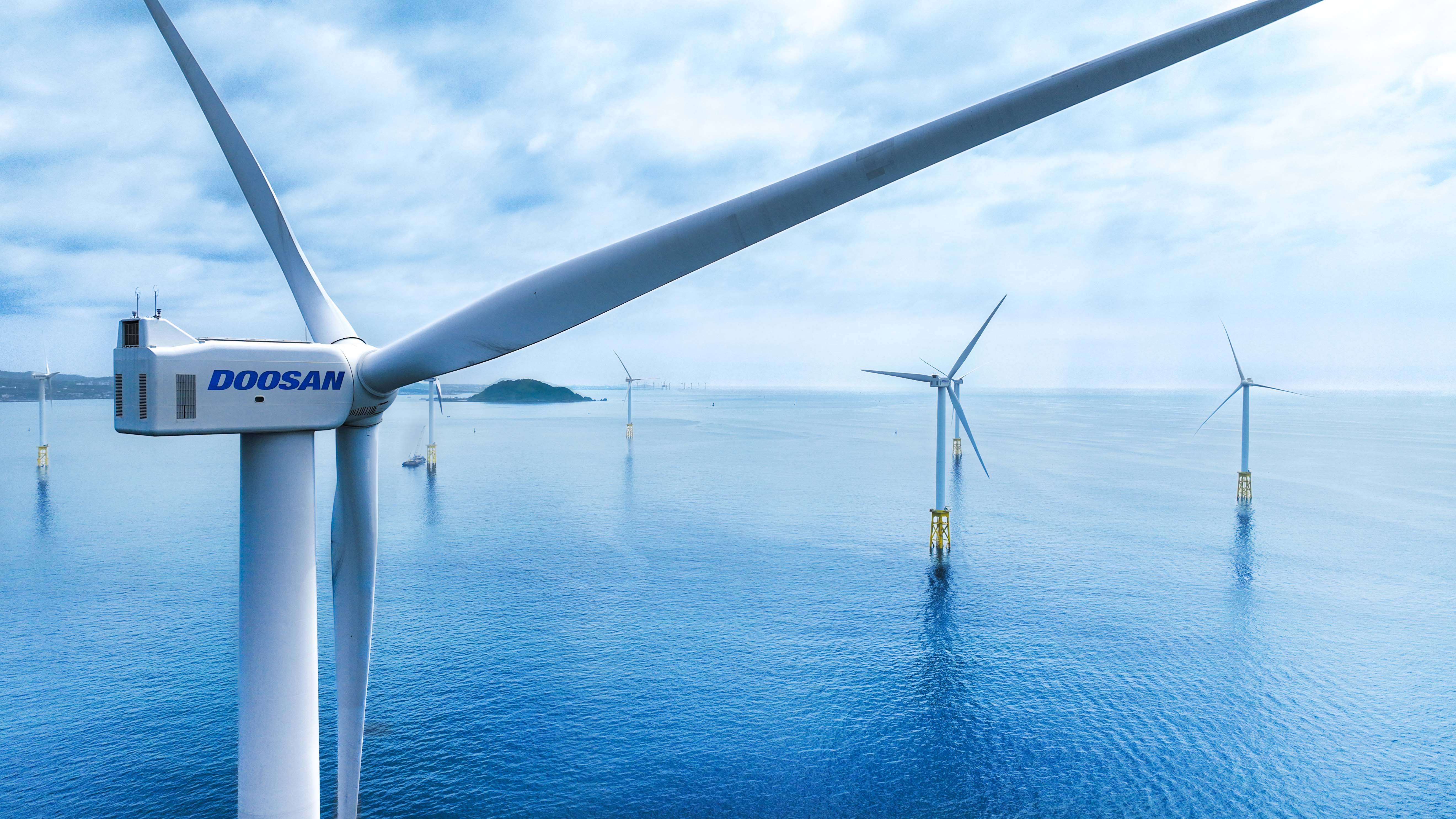The 5.5MW offshore wind turbine installed by Doosan in the coastal waters near Hallim, Jeju.